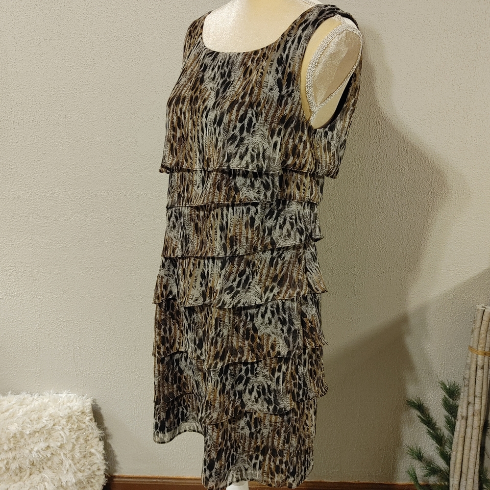 Connected Apparel Sleeveless animal print dress with ruffle details sz10 - Picture 2 of 6